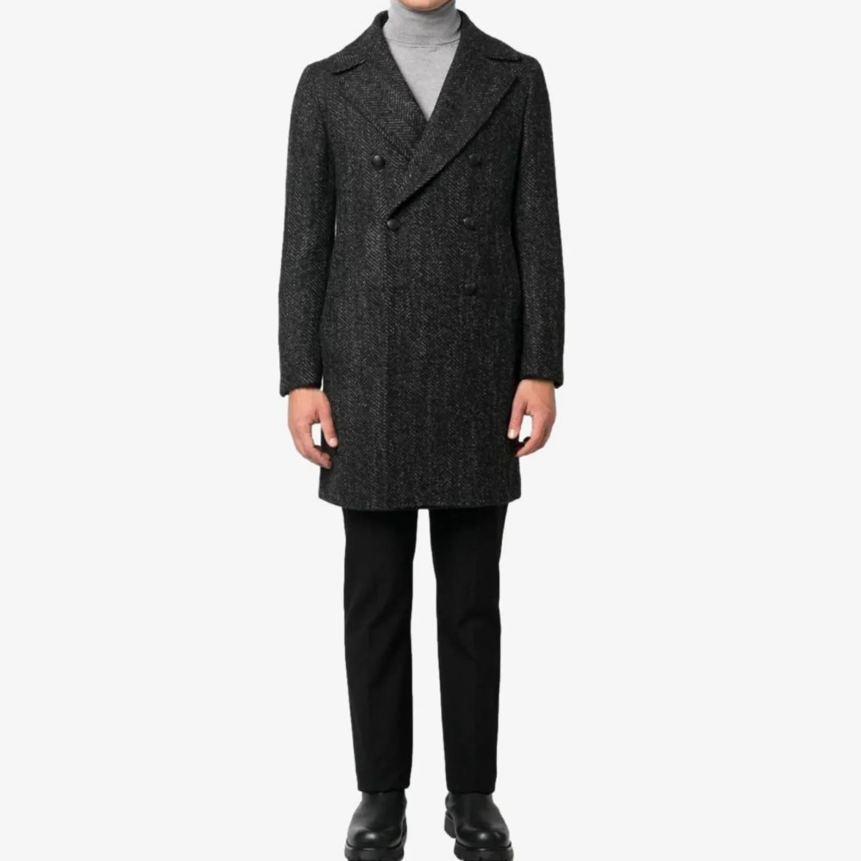 Arden DB Herringbone Wool Coat Black