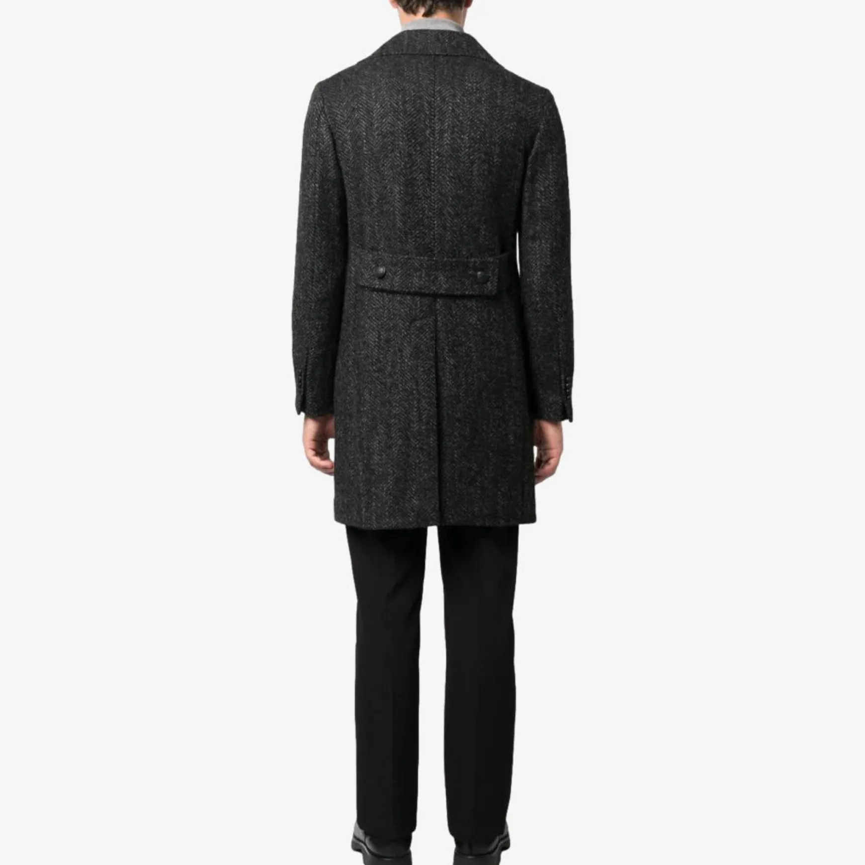 Arden DB Herringbone Wool Coat Black