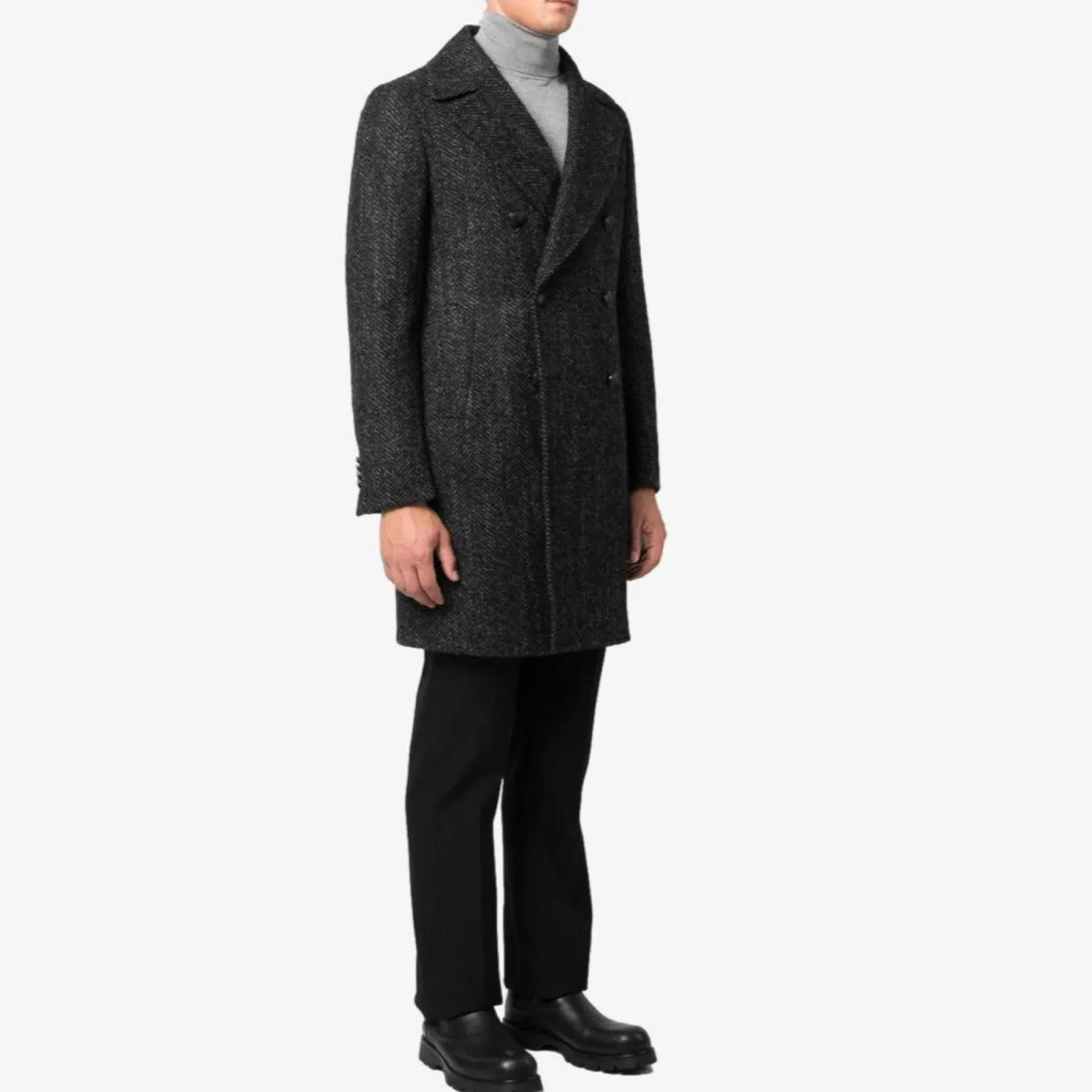 Arden DB Herringbone Wool Coat Black