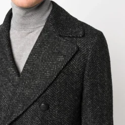 Arden DB Herringbone Wool Coat Black