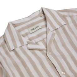 Cuba Linen Shirt Beige Stripe