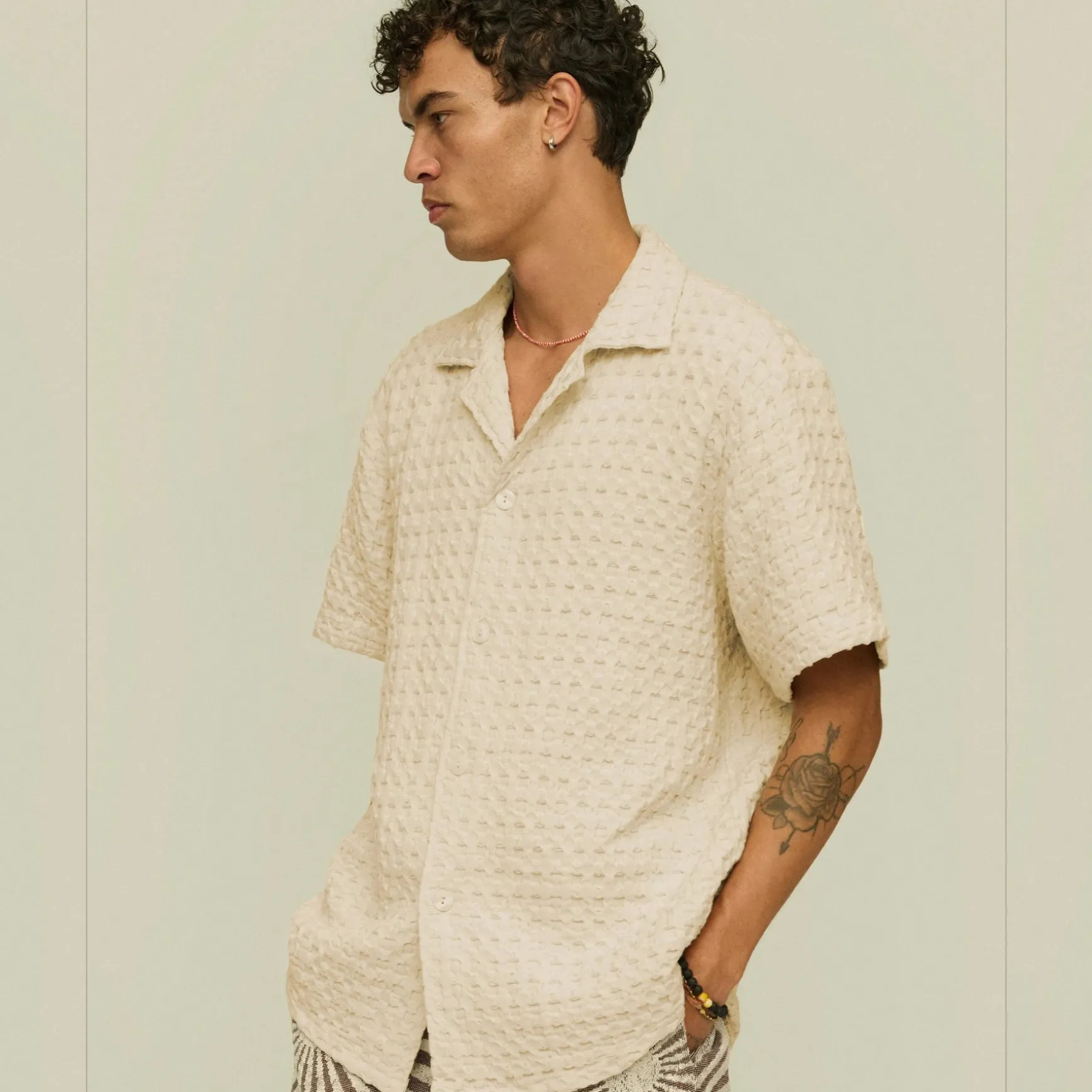 Cuba Waffle Shirt Ecru