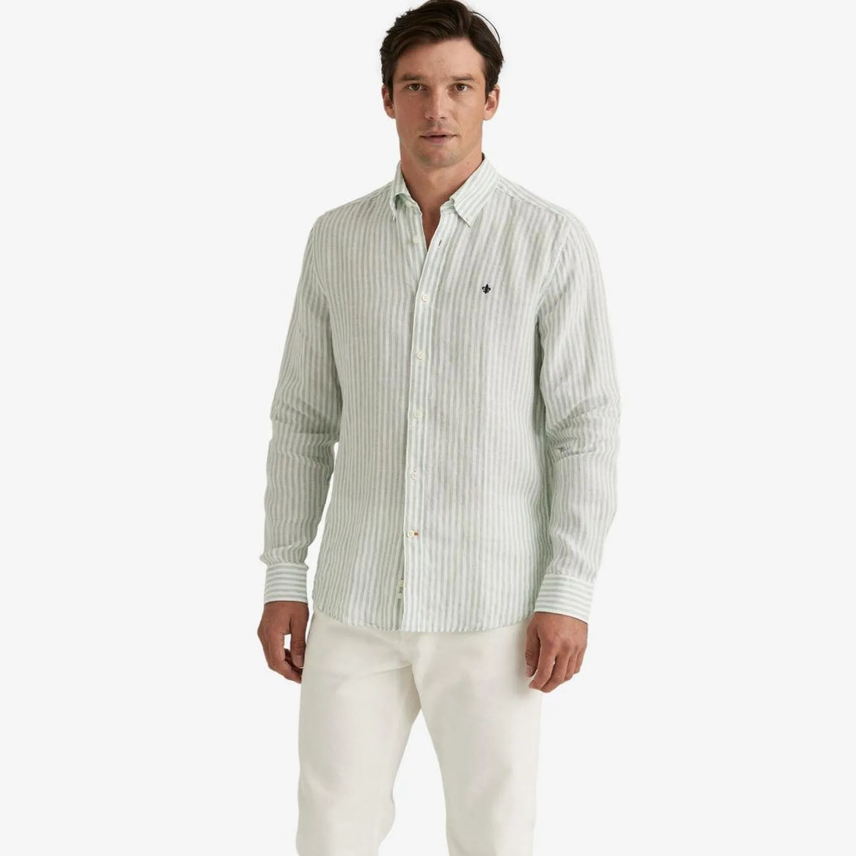 Douglas Striped Linen Shirt Green