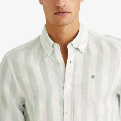 Douglas Striped Linen Shirt Light Green