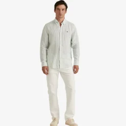 Douglas Striped Linen Shirt Green