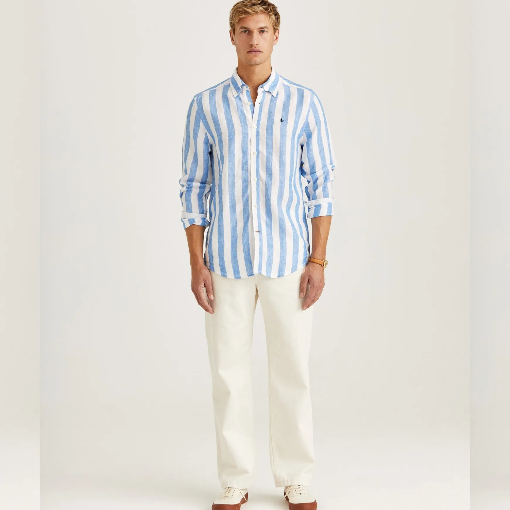 Douglas Striped Linen Shirt Blue