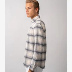 Heavy Flannel Check Overshirt Light Grey
