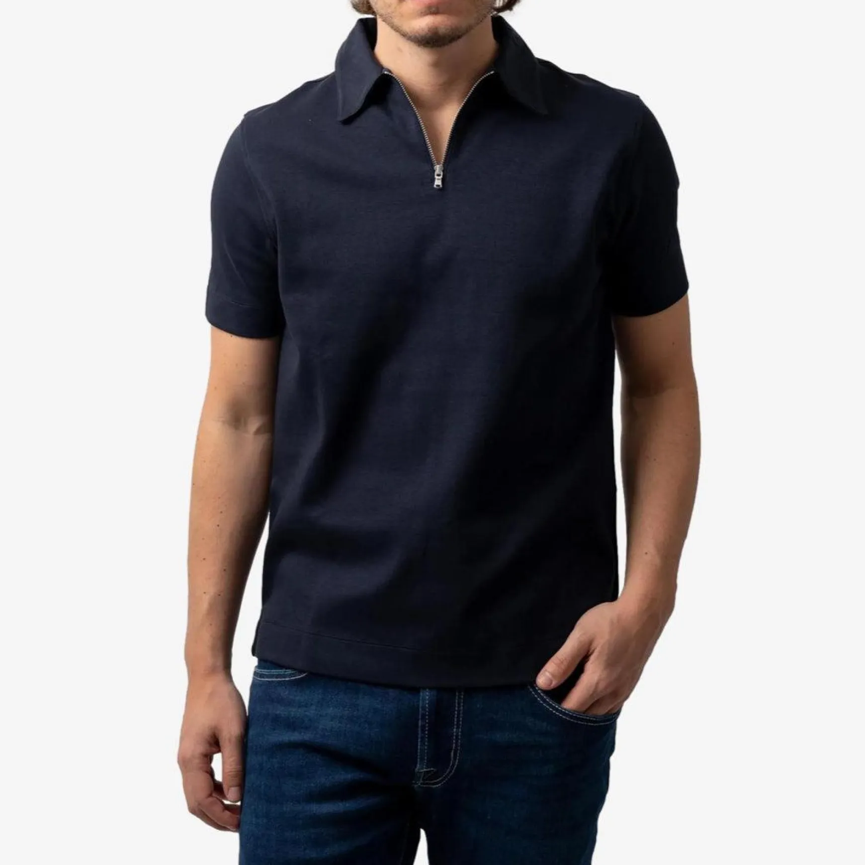 Jersey Zip Polo Short Sleeve Navy