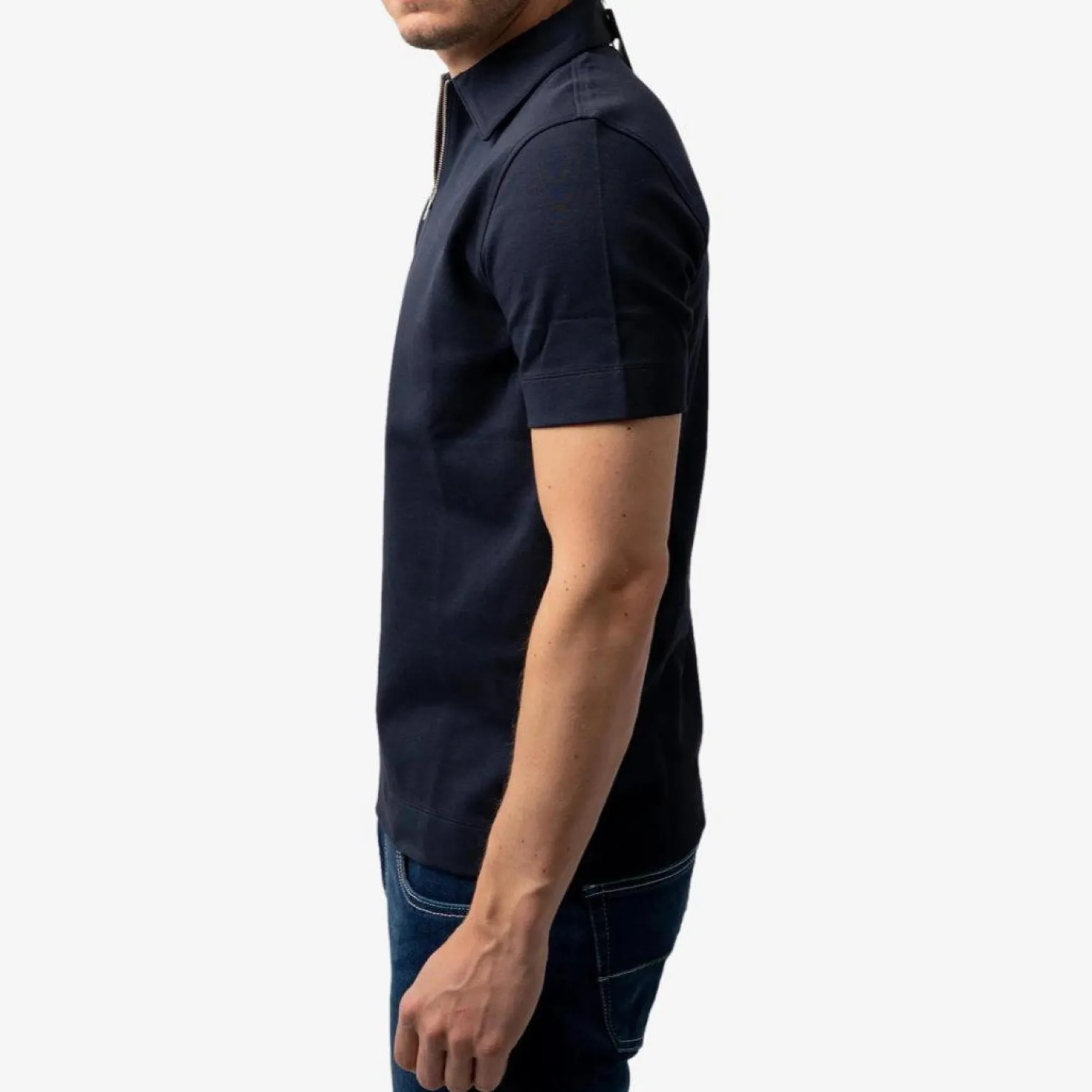 Jersey Zip Polo Short Sleeve Navy