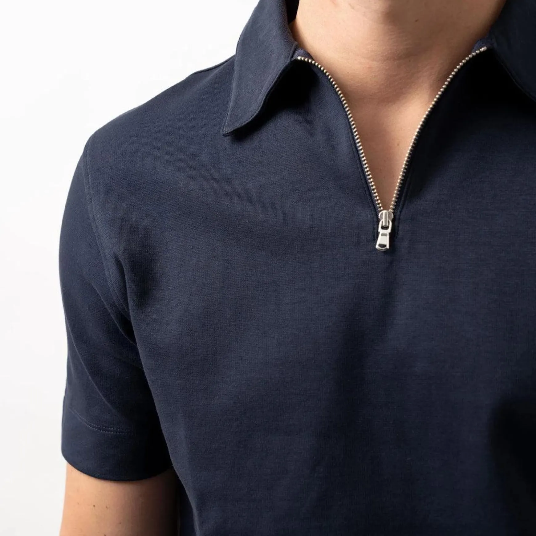 Jersey Zip Polo Short Sleeve Navy