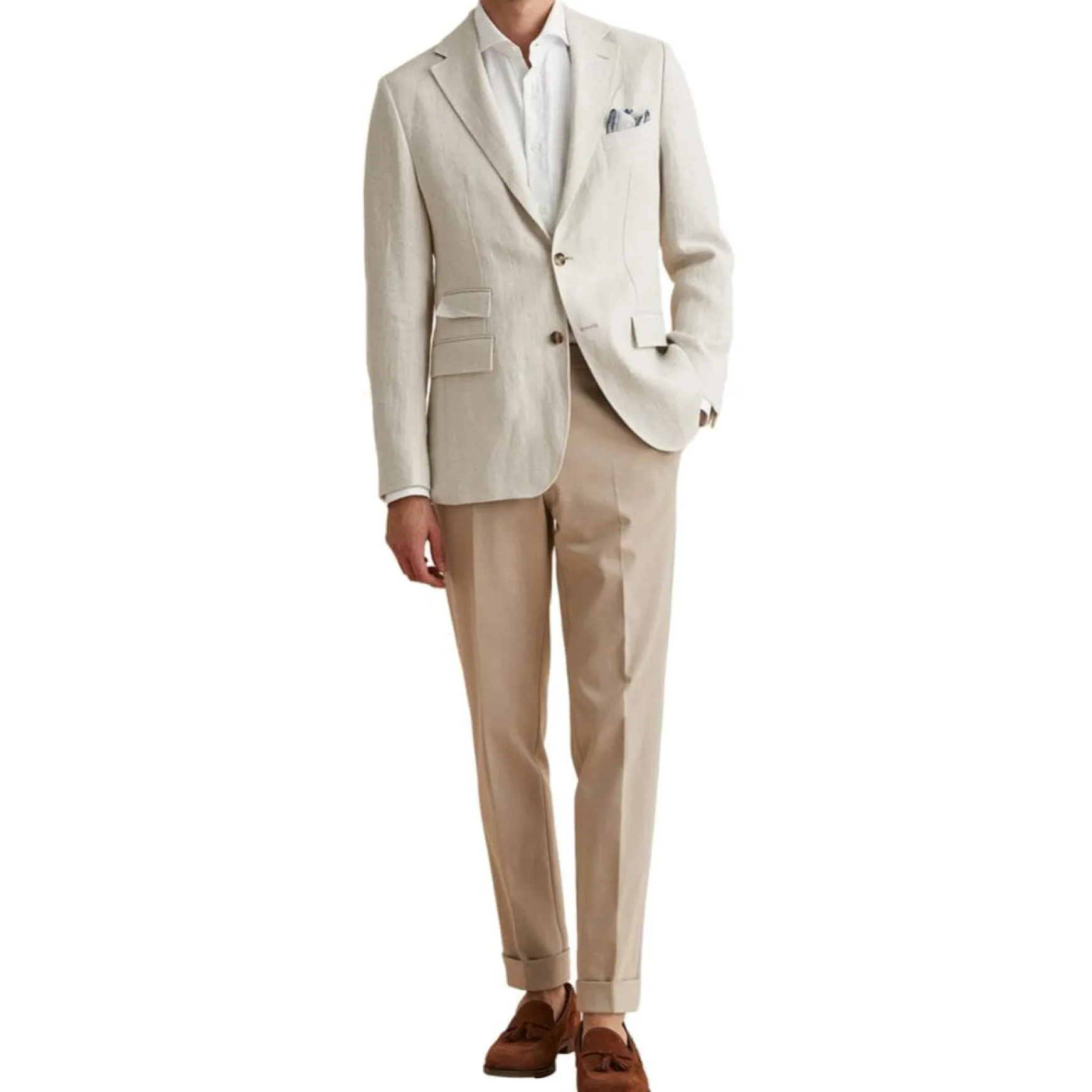 Keith Herringbone Linen Blazer Khaki