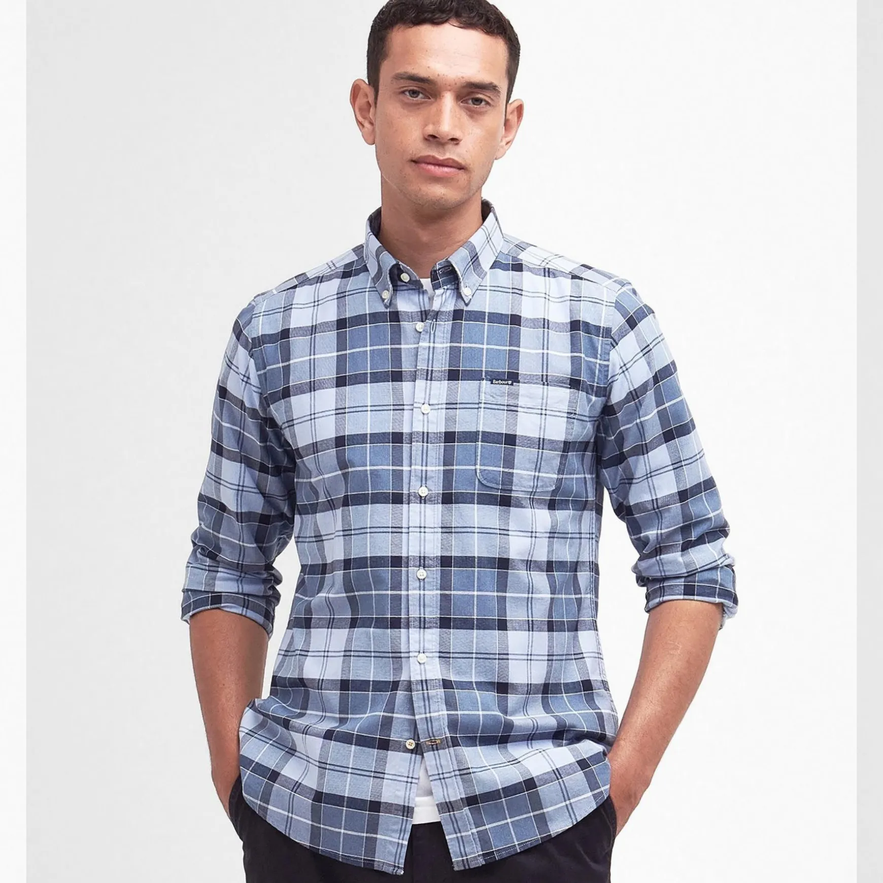Lewis Tailored Checked Cotton Shirt Blue