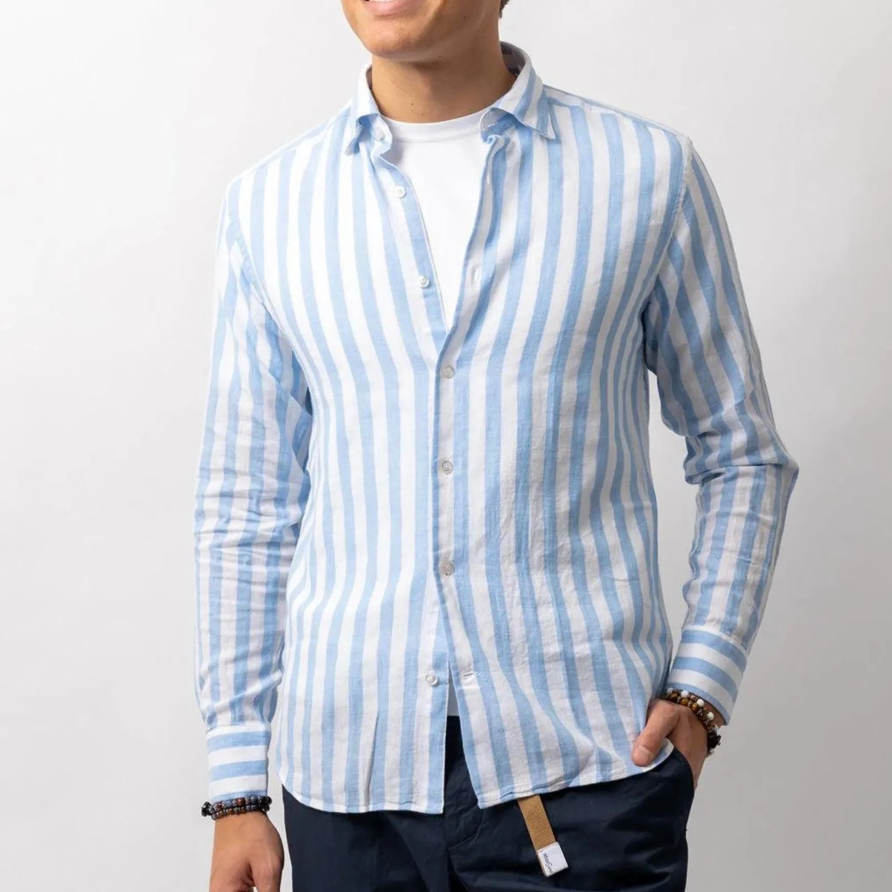Luca Linen Shirt Stripe Blue