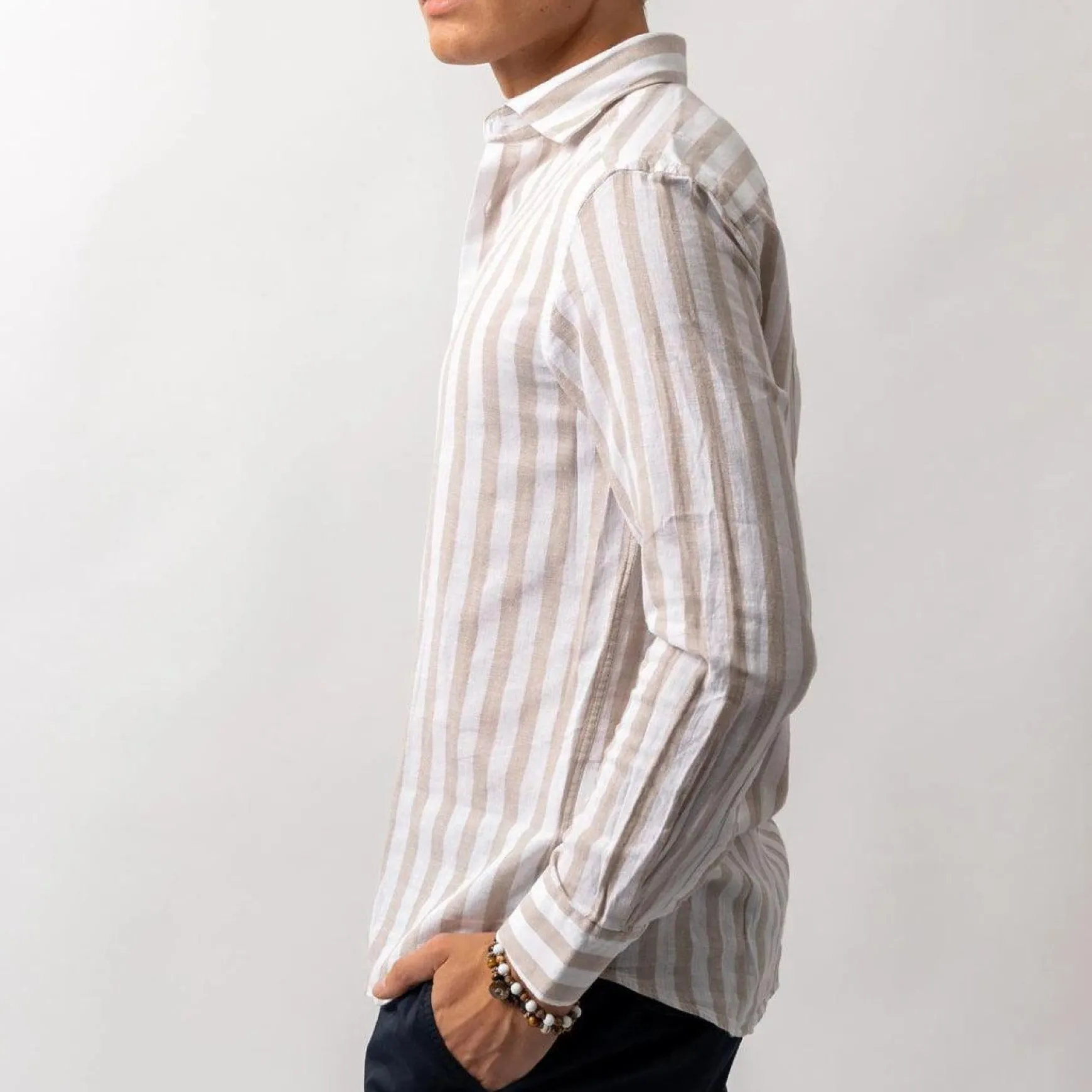 Luca Linen Shirt Stripe Beige