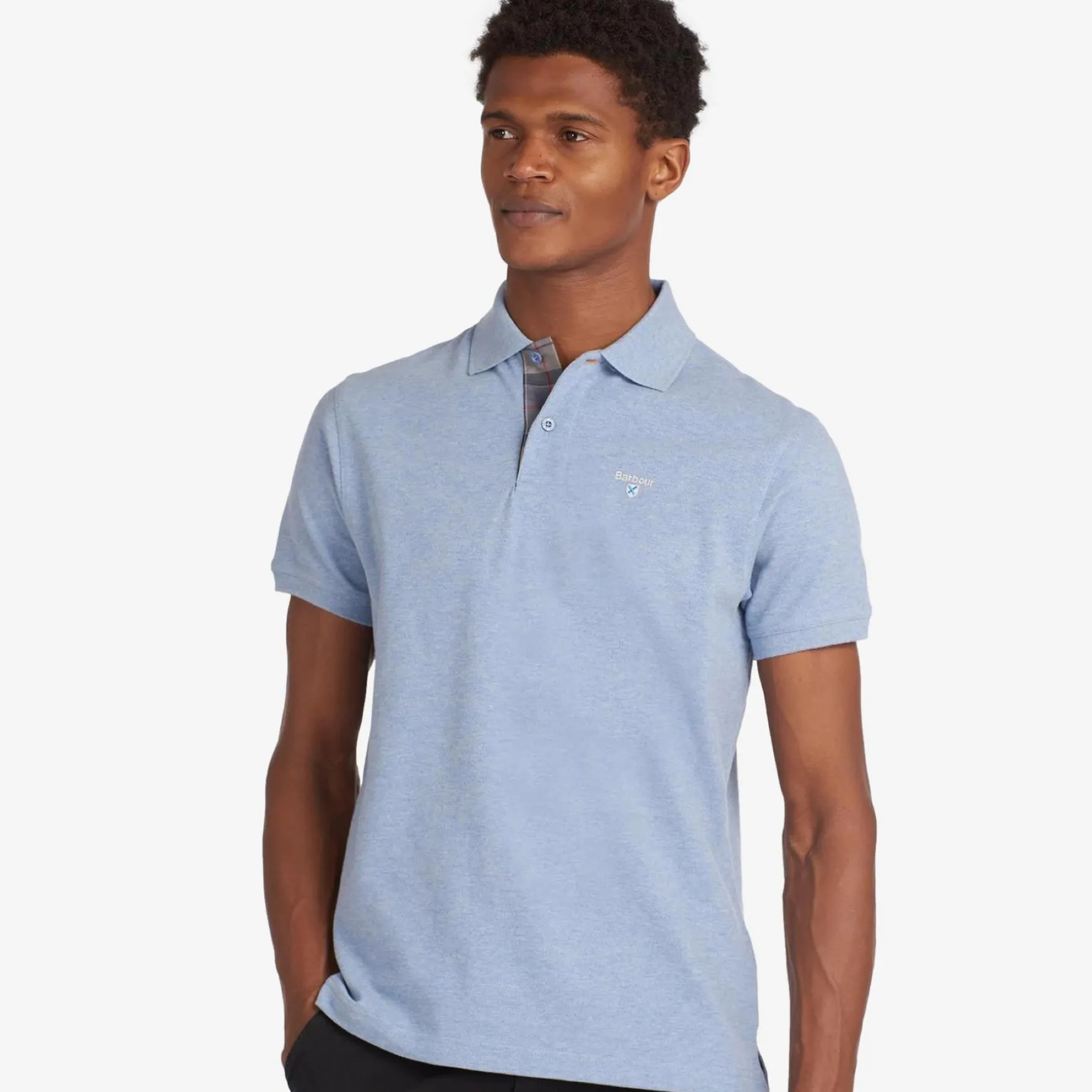 Tartan Pique Polo Sky Blue