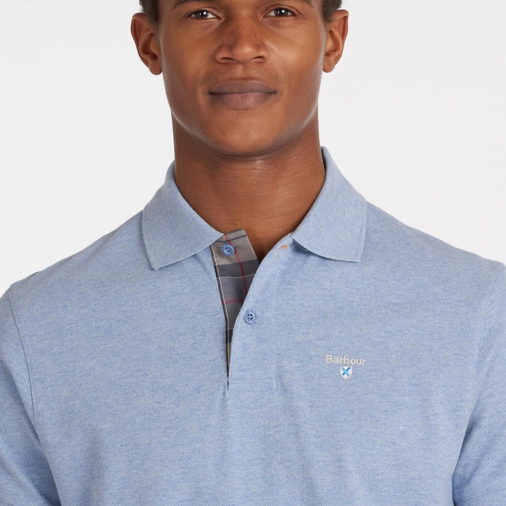 Tartan Pique Polo Sky Blue